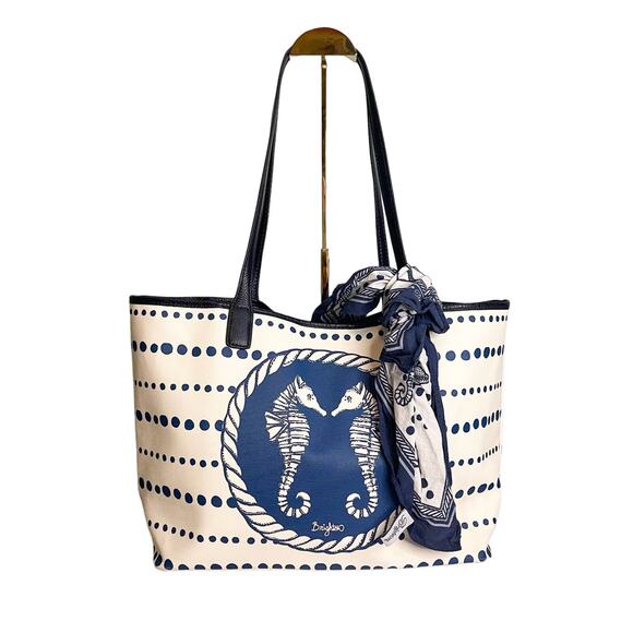 BRIGHTON UNDER THE SEA CANVAS SEAHORSE ANCHORSCARF NAUTICAL TOTE